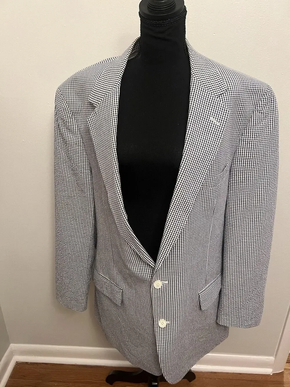 Brooks Brothers 43x Long Black Gingham Check Blazer Sport Coat Suit Jacket